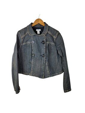 Vintage Y2K Denim Swing Jacket Size XL Crop Blue Jean Coat Crop Warm Lined